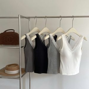 ÁO BA LỖ ĐẮP REN CỔ V KÈM BRA