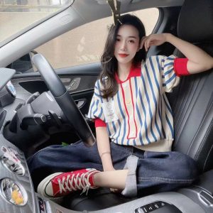 ÁO THUN TAY BỒNG DỆT KIM SỌC
