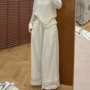 QUẦN ỐNG RỘNG HOA PHỐI REN CHO NỮ
