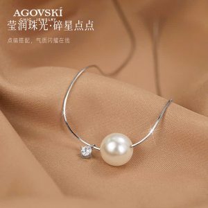VÒNG CỔ BẠC 925 PHỐI NGỌC TRAI AGOVSKI