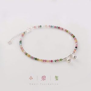 LẮC CHÂN ĐÁ TOURMALINE PHỐI CHUÔNG BẠC
