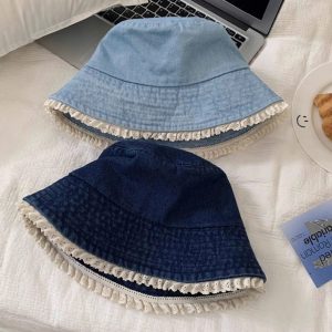 MŨ DENIM VIỀN REN CHO NỮ