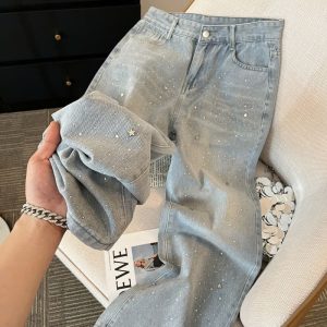 QUẦN JEANS ĐÍNH ĐÁ BLING DÁNG SUÔNG ĐỨNG