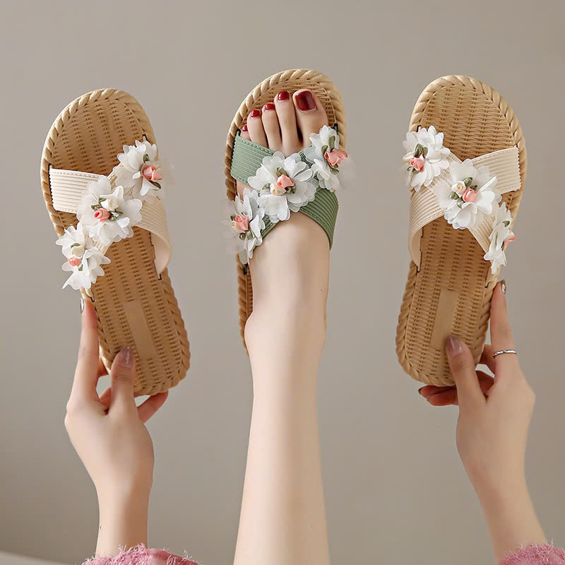 DÉP NHỰA GIẢ CÓI QUAI CHÉO ĐAN HOA