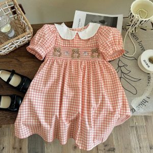 VÁY CARO HỒNG 3 CON GẤU NHÀ NINGLI