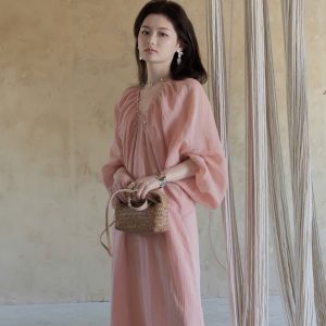 VÁY SUÔNG TAY PHỒNG CỔ TIM