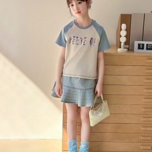 SET ÁO CỘC TAY CHÂN VÁY DENIM NHÀ JUZITIGE