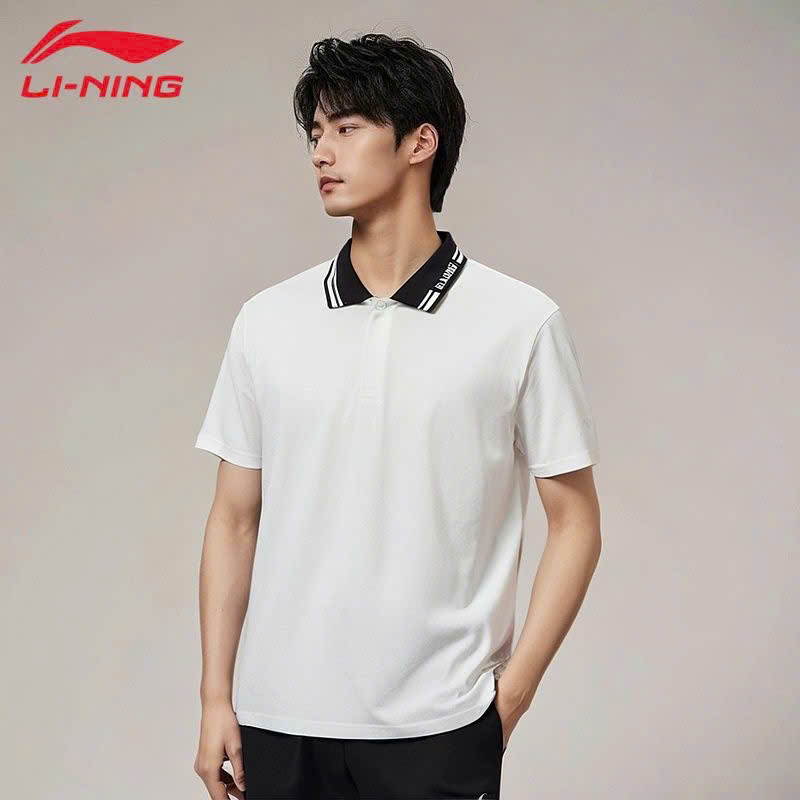 Polo trắng li.ning phối cổ đen