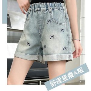 SHORT JEANS GẤP GẤU THÊU NƠ