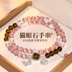 VÒNG TAY ĐÁ MẮT MÈO CHARM BƯỚM GOLICC