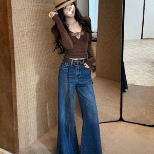 QUẦN ỐNG RỘNG LOE DENIM KÈM THẮT LƯNG ANNA