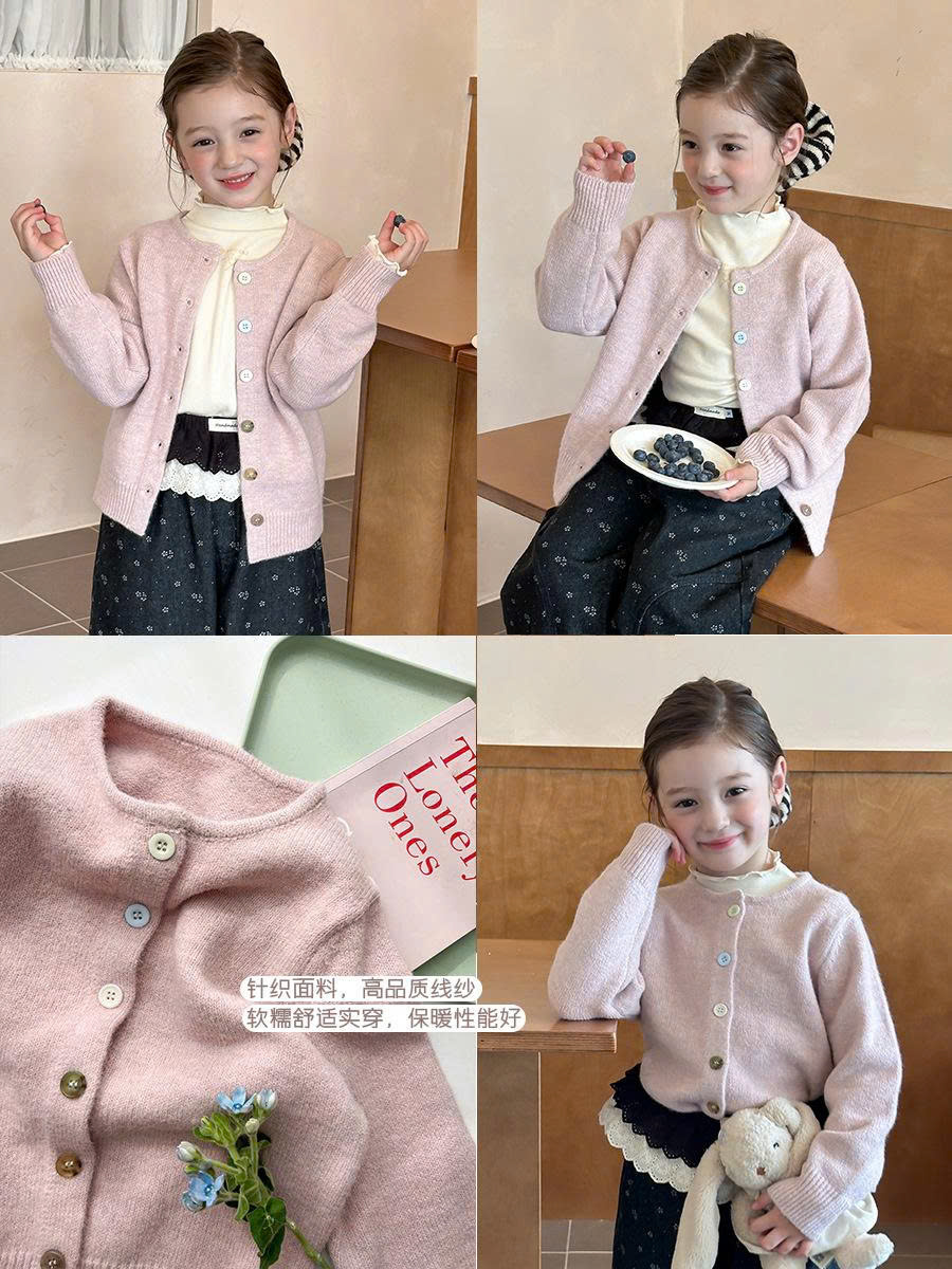 Áo cadigan len hồng nhà Ambb cho bé gái