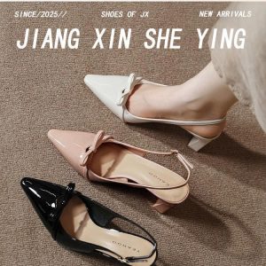 GIÀY MŨI NHỌN ĐÍNH NƠ HỞ GÓT QUẢNG CHÂU CAO CẤP