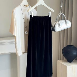 CHÂN VÁY NHUNG MIDI PHỐI REN ANNA
