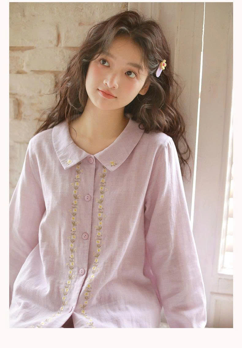 Bộ cotton cao cấp dài tay tiểu thư