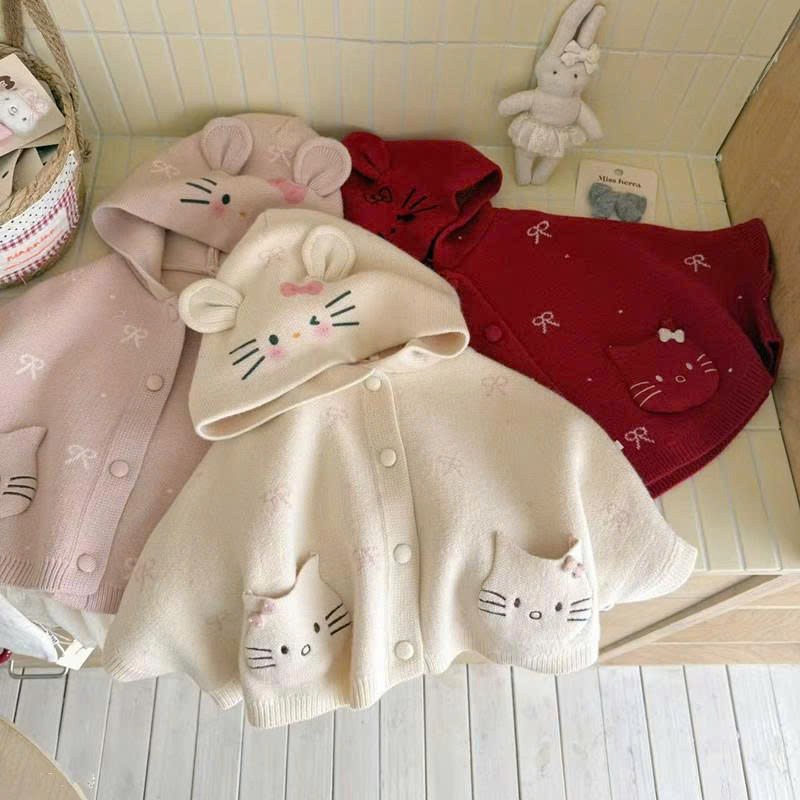 Áo khoác len cape dáng rộng cực xinh cho bé gái
