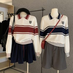 Áo len polo bo gấu viền kẻ WGWE