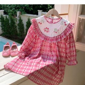 VÁY CARO HỒNG CỔ THÊU DUDU