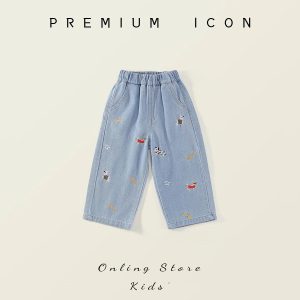 Quần jean thêu nhà Premium cho bé gái