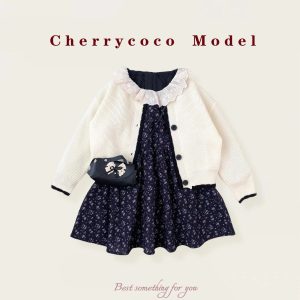 Set cardigan váy hoa nhí kèm túi xách hàng QCCC nhà Cherrycoco