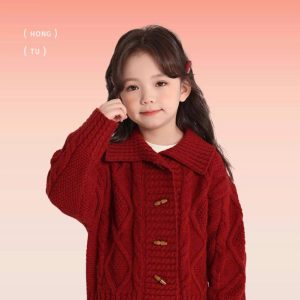 Áo cardigan len đỏ cổ bẻ sz đại