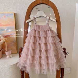 Váy 2 dây công chúa phối tầng cho bé gái