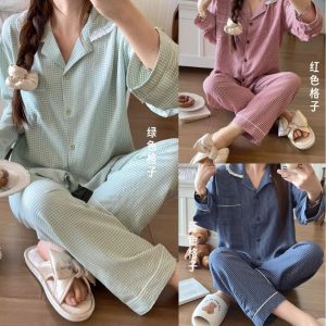 Bộ Pijama họa tiết caro Hàn basic