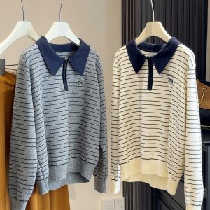 ÁO LEN KẺ CỔ POLO NHÀ ANNA