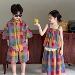 Bộ đồ trẻ em kẻ caro bé trai bé gái