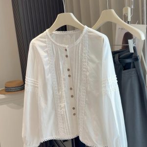 ÁO SƠ MI CỔ TRÒN VIỀN REN ANNA