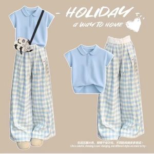 Set áo polo quần suông kẻ bg sz đại