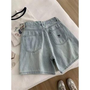 Quần short jean thêu nơ xinh xắn