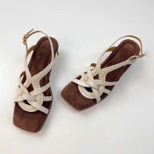 Sandal La Mã mũi vuông da cừu