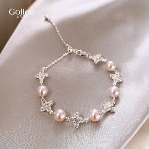LẮC TAY NGỌC TRAI GOLICC HOA ĐÍNH ĐÁ SANG TRỌNG