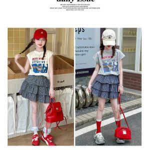 SET ÁO PHÔNG MIX CHÂN VÁY CARO SÀNH ĐIỆU CHO BÉ