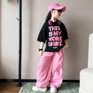 SET ÁO PHÔNG CHỮ MIX QUẦN SUÔNG KẺ BÊN