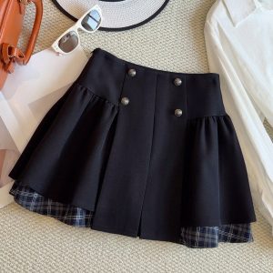 CHÂN VÁY NGẮN XẾP LY PHỐI CARO ANNA