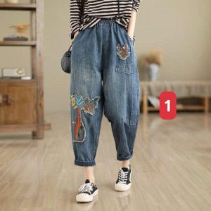 QUẦN BAGGY JEAN THÊU HOA