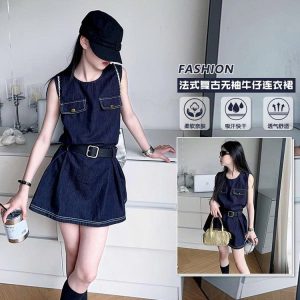 VÁY DENIM SÁT NÁCH SZ ĐẠI KÈM THẮT LƯNG