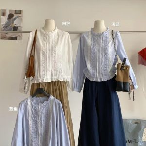 ÁO SƠ MI KẺ SỌC VIỀN BÈO NỮ