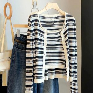 Set cardigan áo dây kẻ #ANNA
