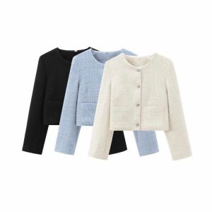 ÁO KHOÁC TWEED CỔ TRÒN CÀI CÚC XUẤT ÂU