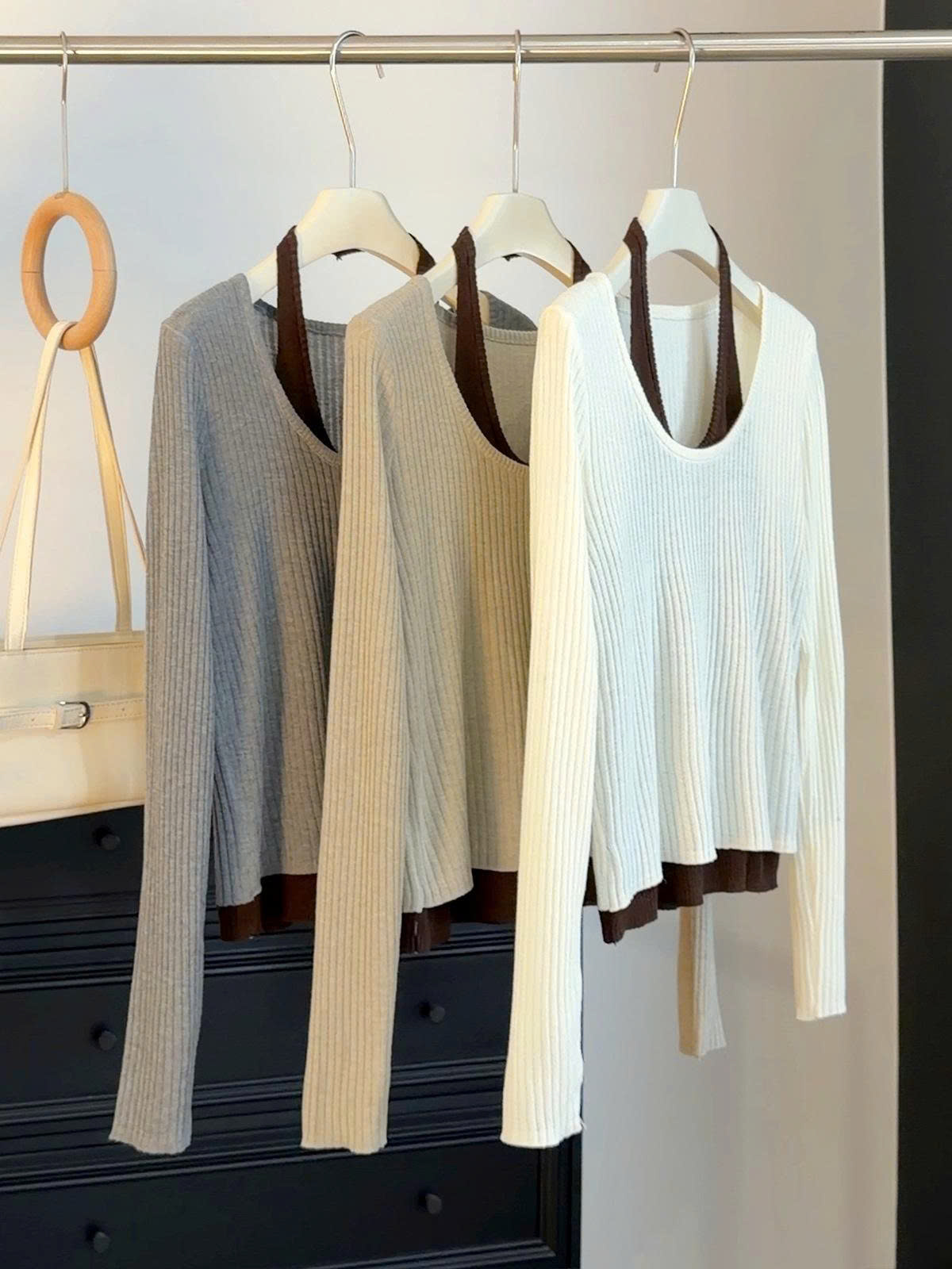 ÁO LEN GÂN CỔ RỘNG PHỐI 2 LỚP CHUẨN HÃNG ANNA