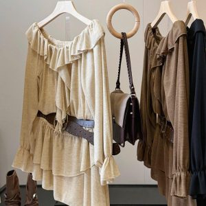 VÁY DÀI TAY VIỀN BÈO THẮT EO ANNA