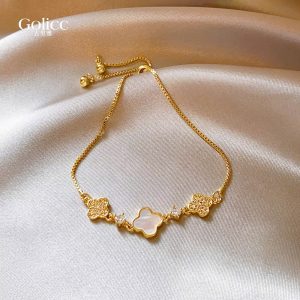 LẮC TAY NỮ MẶT HOA 4 CÁNH ĐÍNH NGỌC