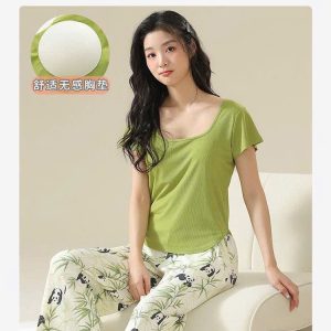 BỘ ĐỒ NGỦ NỮ ÁO KÈM ĐỆM NGỰC VÀ QUẦN DÀI HỌA TIẾT